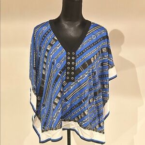 MICHAEL Michael Kors Blue and Black Patterned Blouse